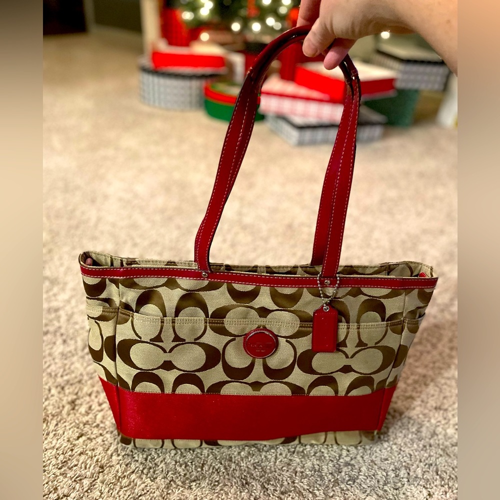 Coach Signature Canvas Red Tote/Diaper Bag